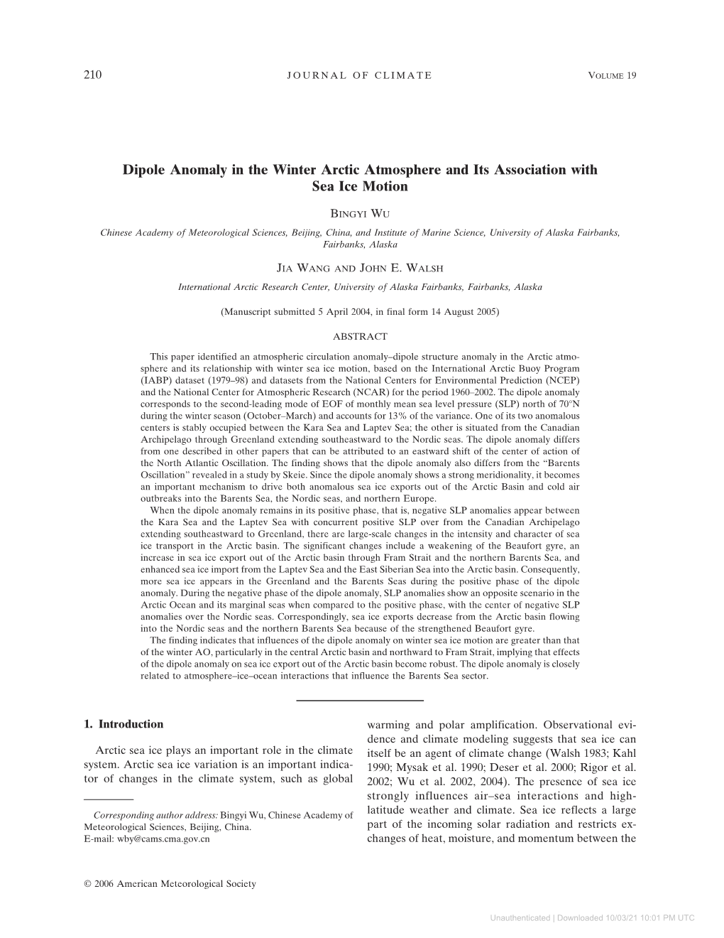 Dipole Anomaly in the Winter Arctic Atmosphere and Its Association with Sea Ice Motion