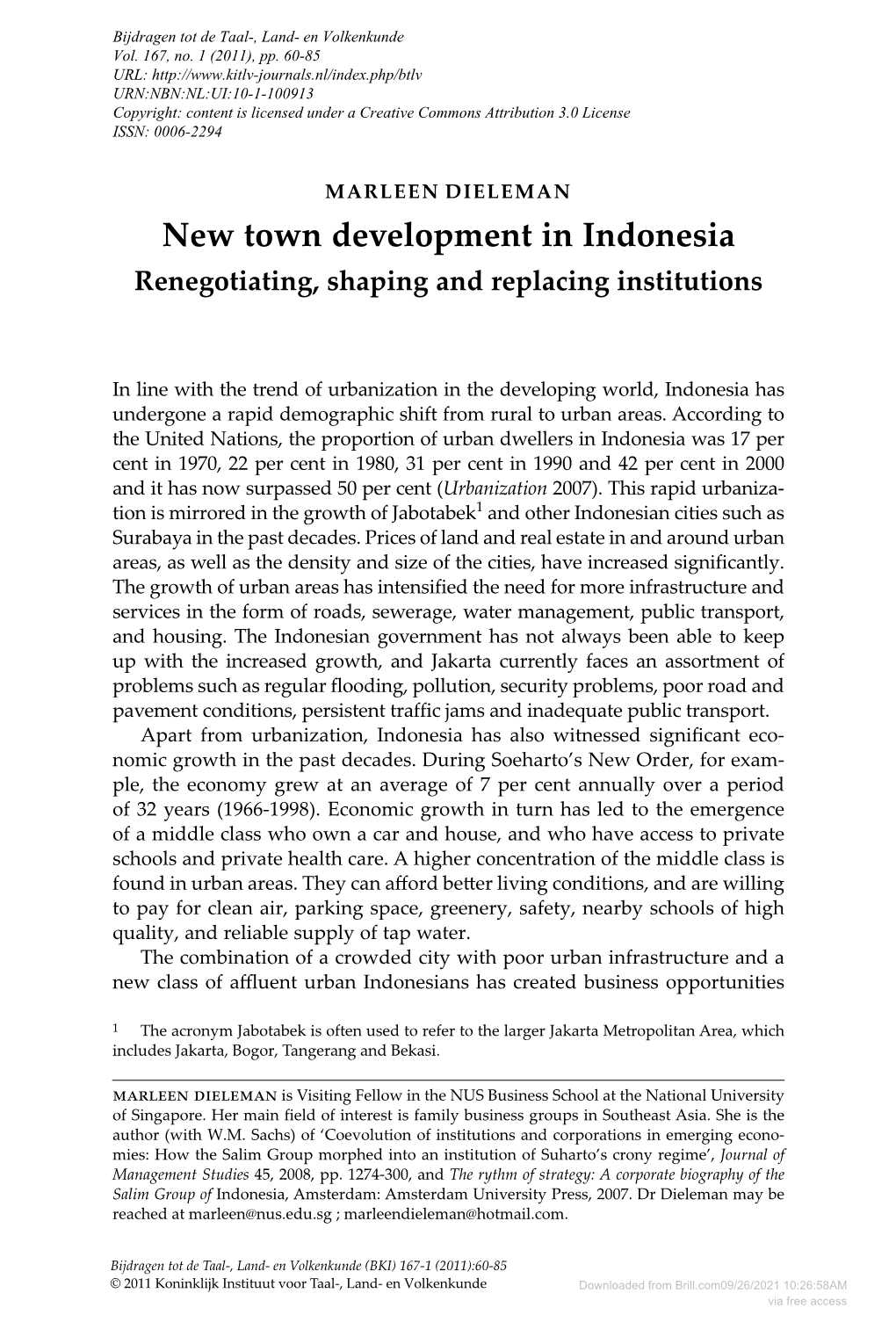 New Town Development in Indonesia Renegotiating, Shaping and Replacing Institutions