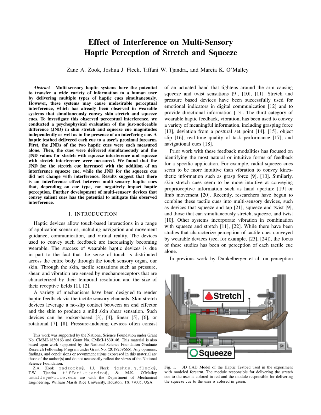 Effect of Interference on Multi-Sensory Haptic Perception of Stretch and Squeeze