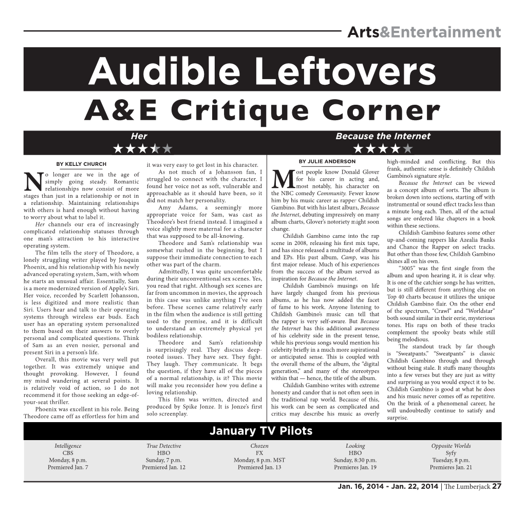 Audible Leftovers A&E Critique Corner Her Because the Internet