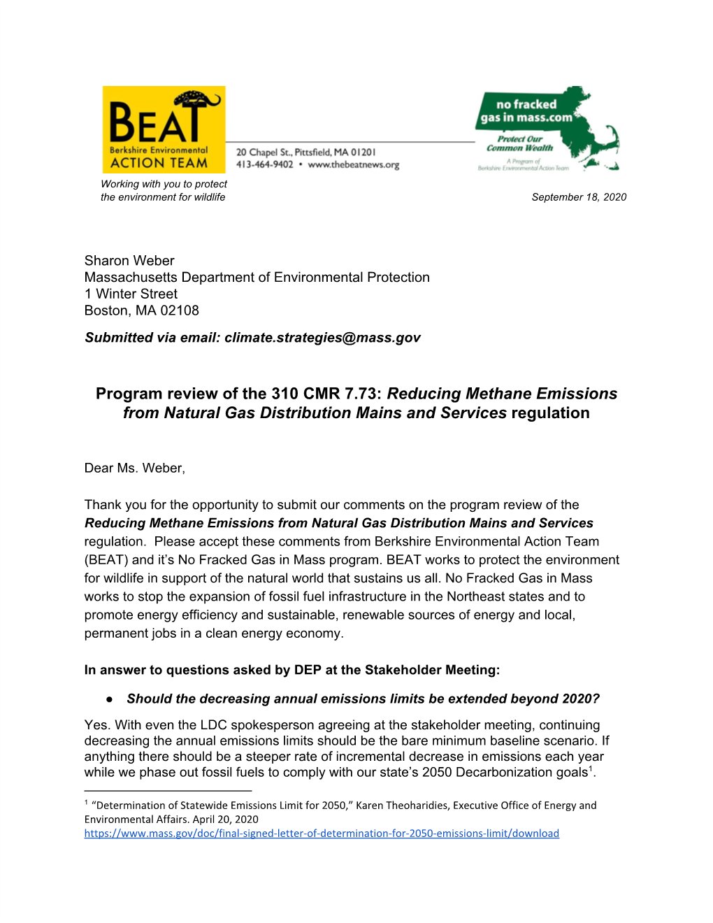 Reducing Methane Emissions from Natural Gas Distribution Mains and Services Regulation