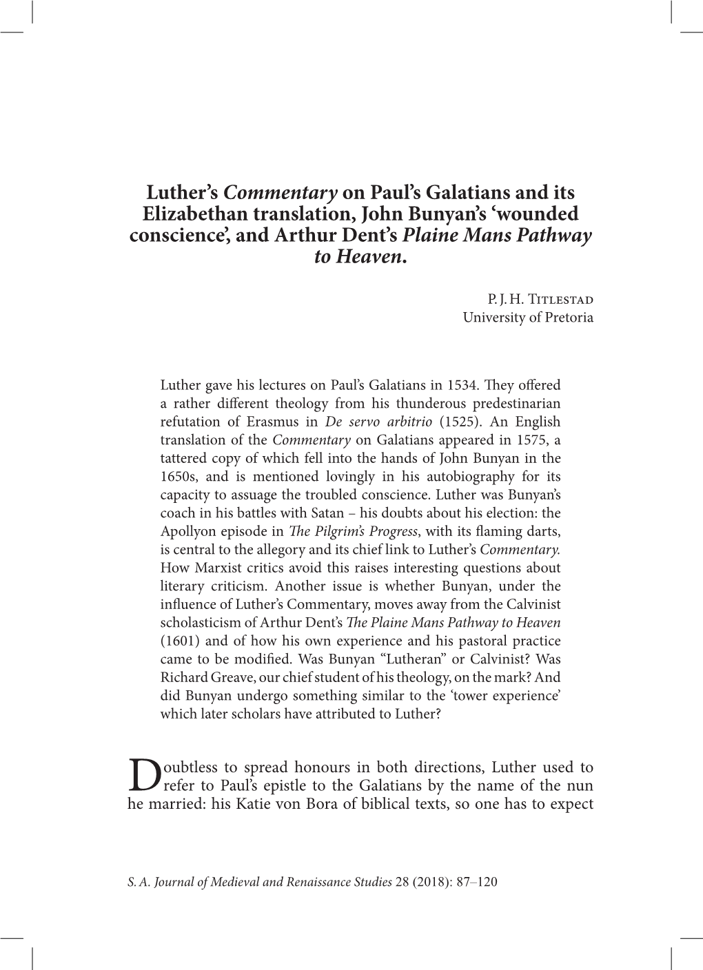 Luther's Commentary on Paul's Galatians and Its Elizabethan