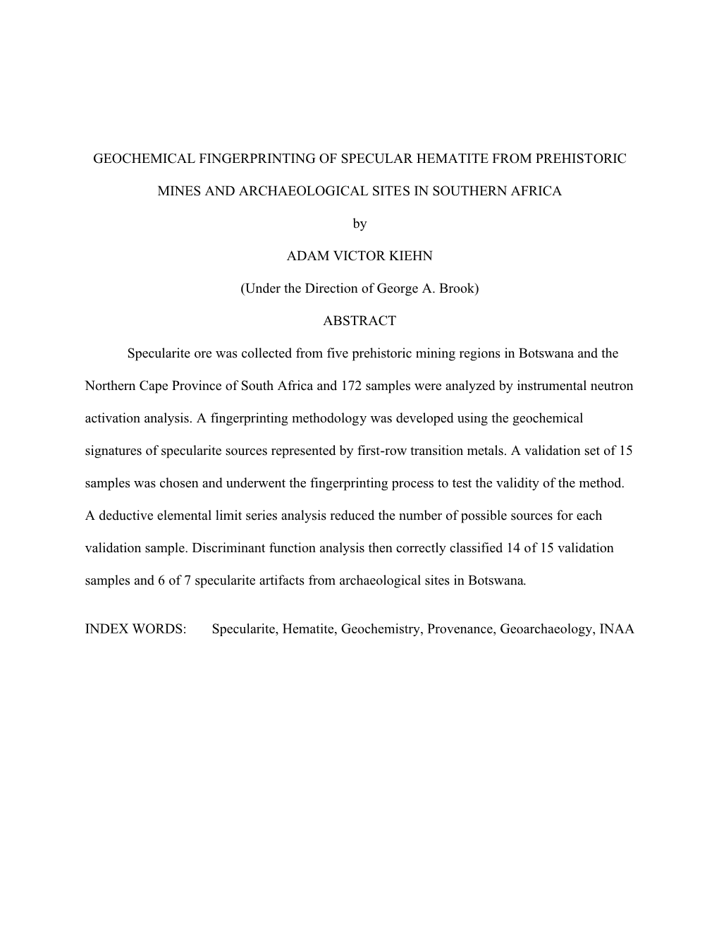 Geochemical Fingerprinting of Specular Hematite from Prehistoric