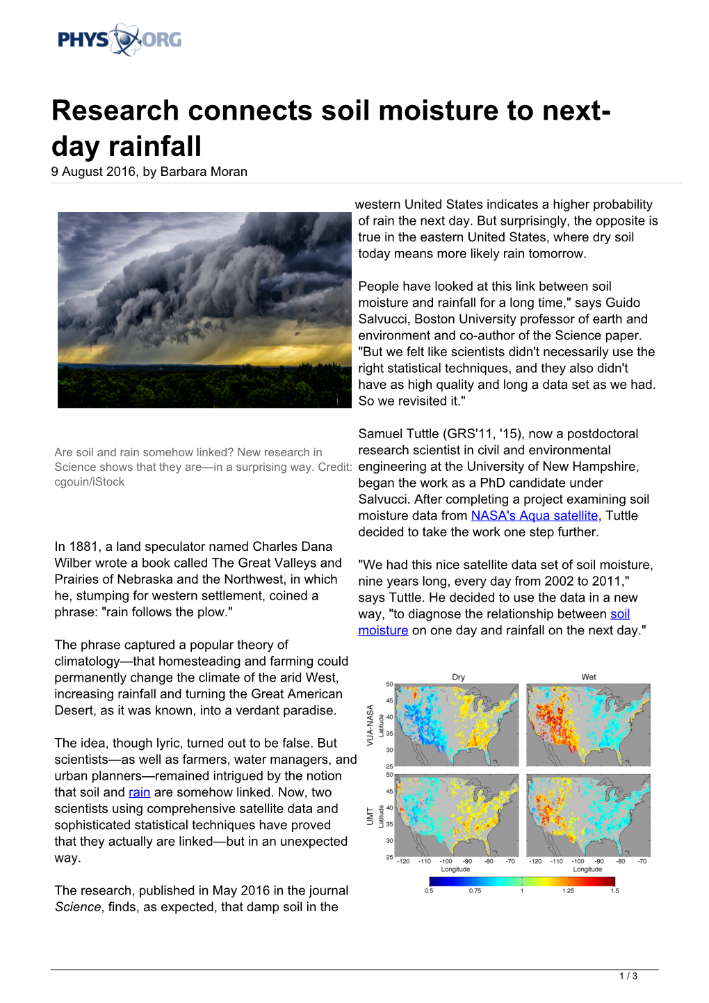 Research Connects Soil Moisture to Next-Day Rainfall