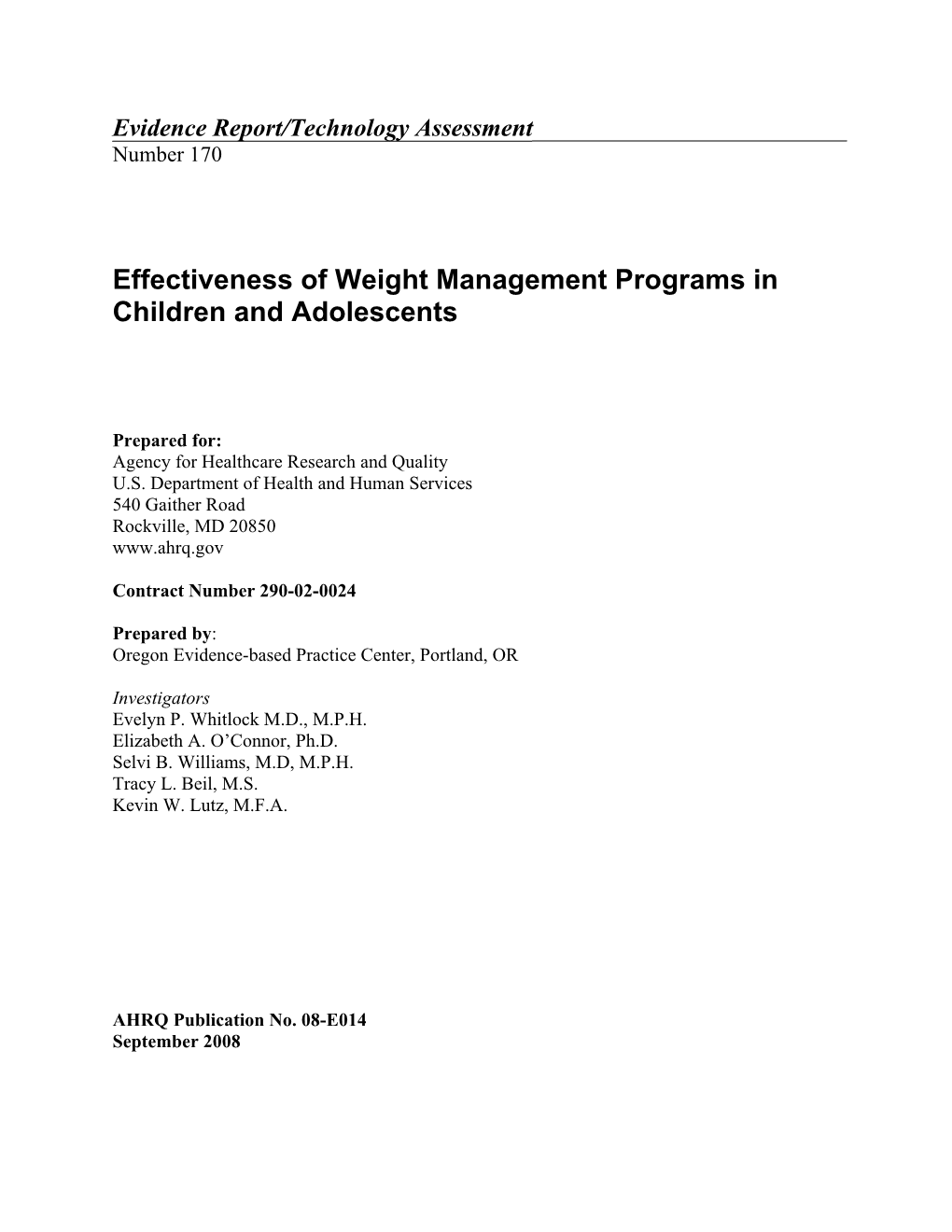 Effectiveness of Weight Management Programs in Children and Adolescents