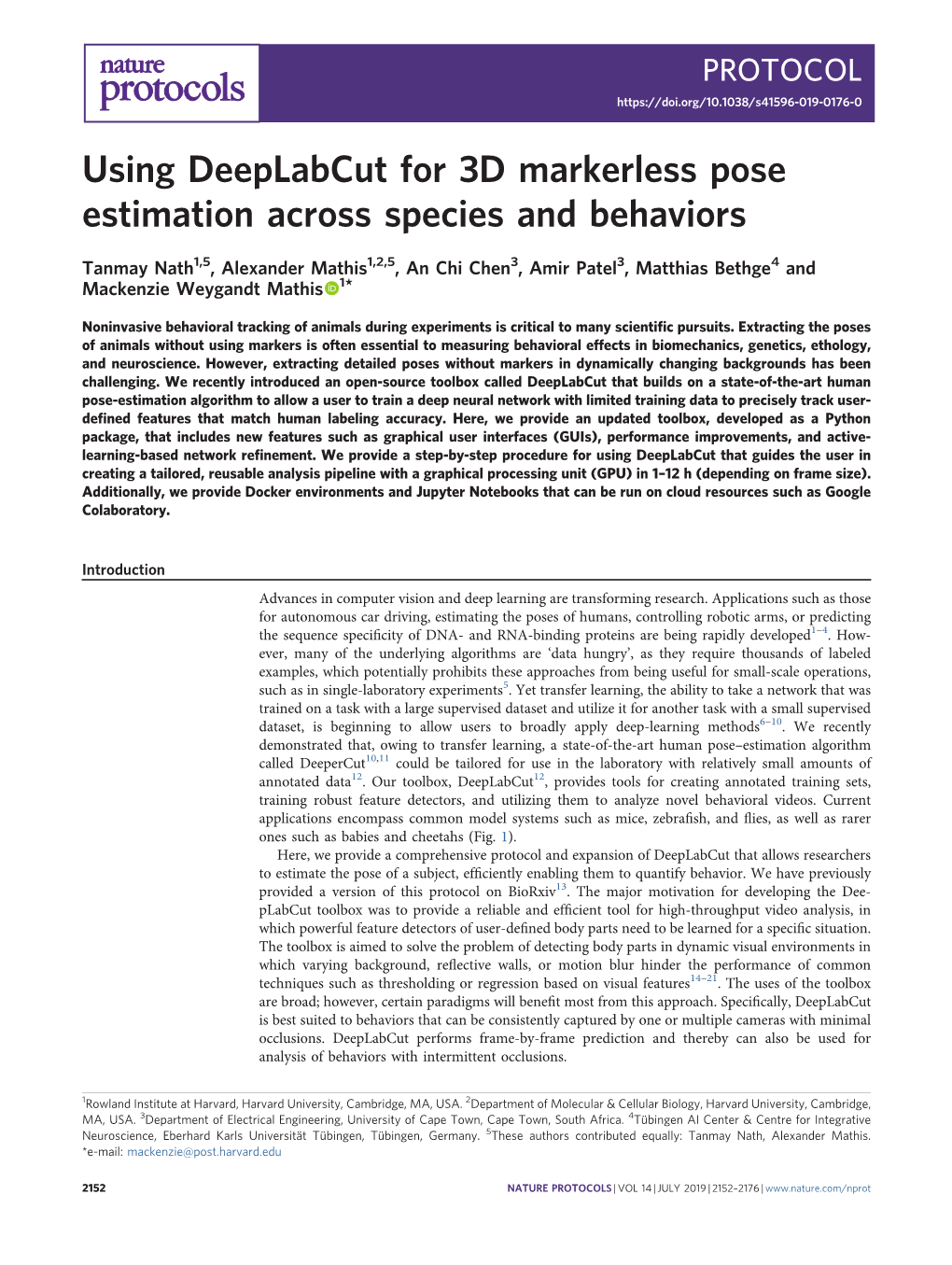 Using Deeplabcut for 3D Markerless Pose Estimation Across Species and Behaviors