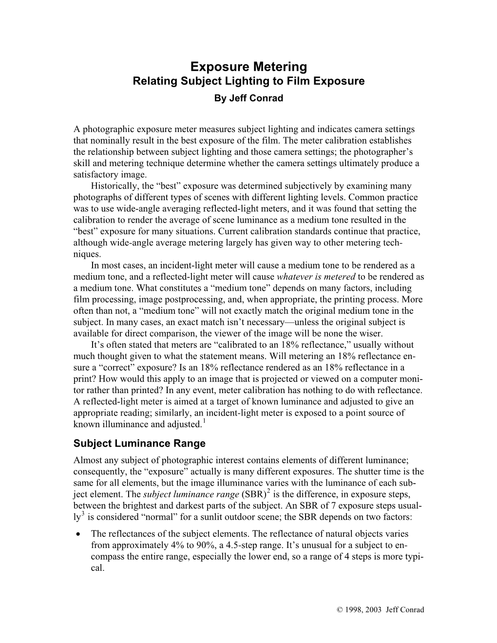 Exposure Metering and Zone System Calibration