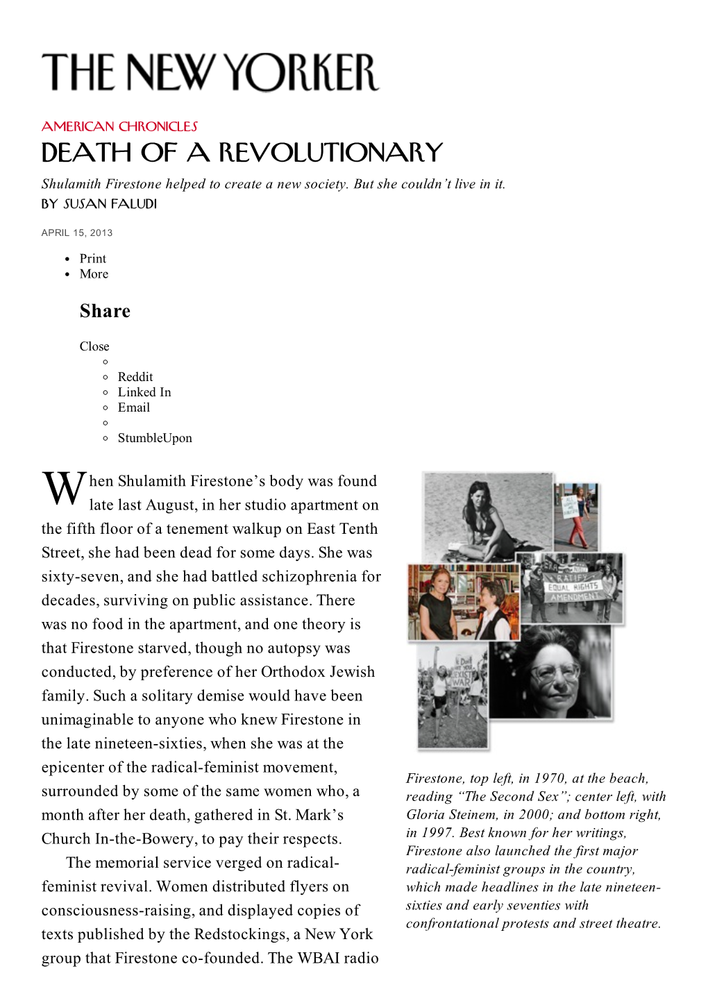 Susan Faludi How Shulamith Firestone Shaped Feminism The