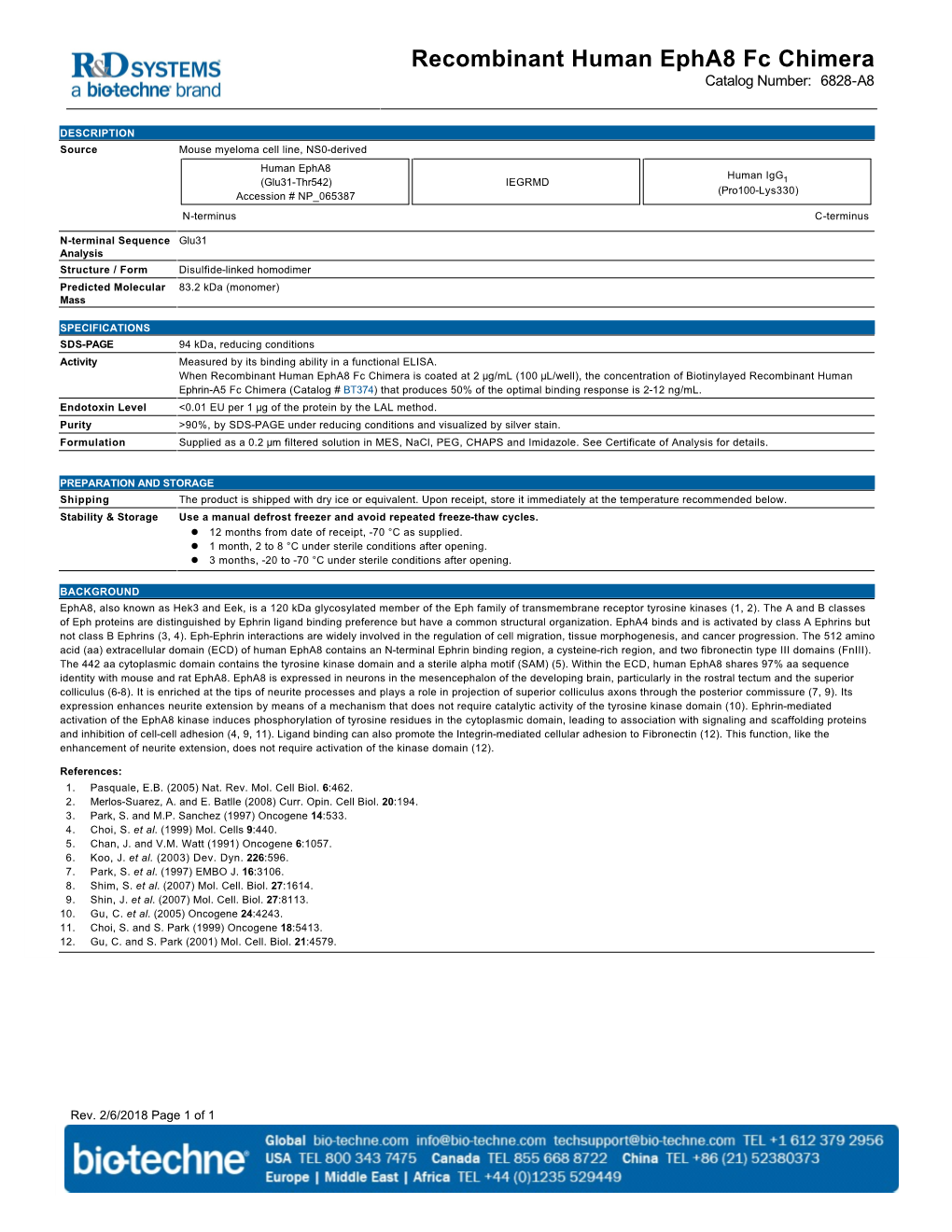 Recombinant Human Epha8 Fc Chimera Catalog Number: 6828-A8