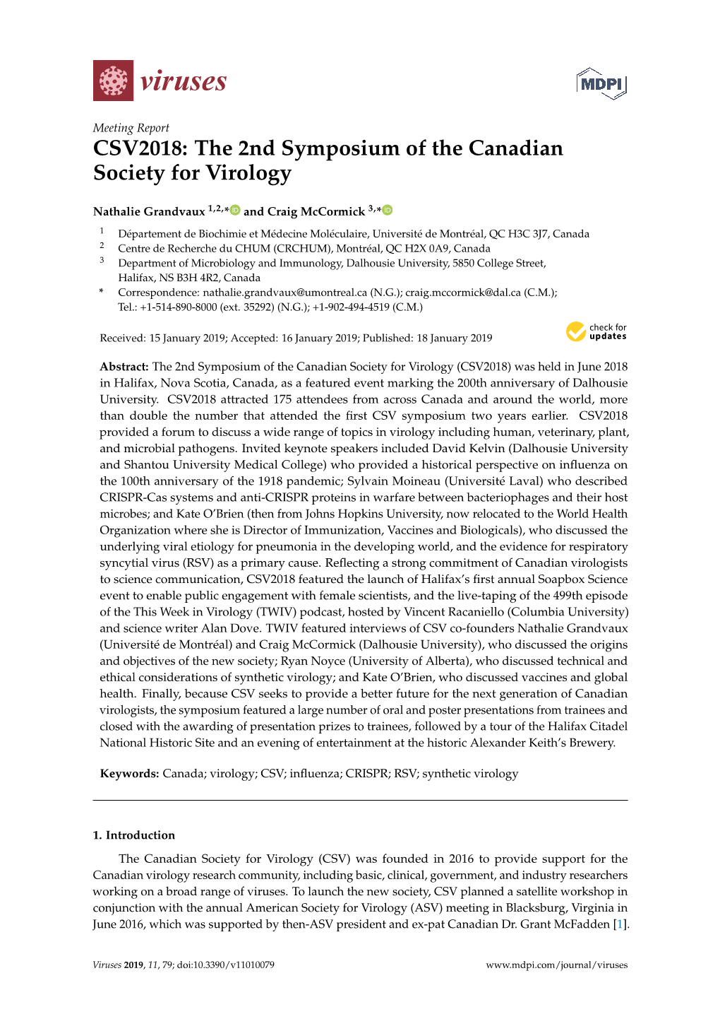 CSV2018: the 2Nd Symposium of the Canadian Society for Virology