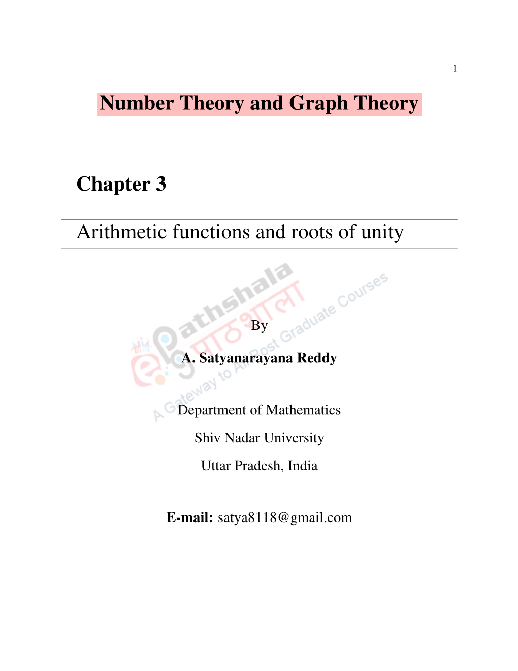 Number Theory and Graph Theory Chapter 3 Arithmetic Functions And