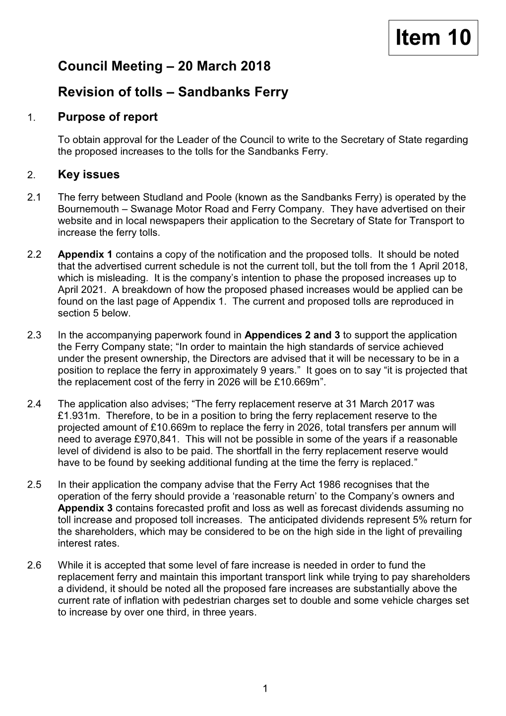 Revision of Tolls – Sandbanks Ferry