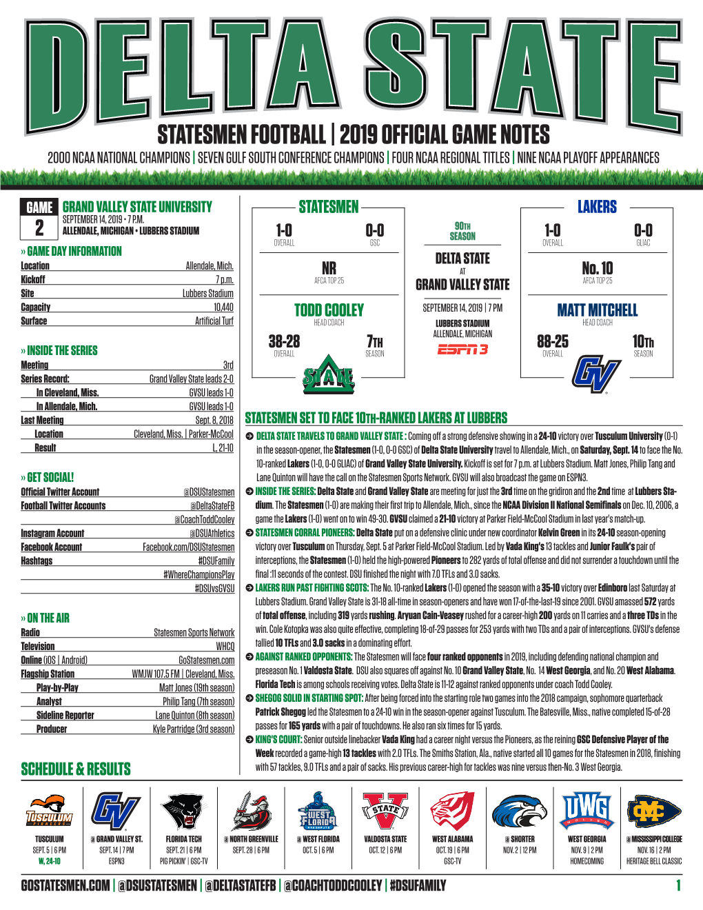 Statesmen Football | 2019 Official Game Notes