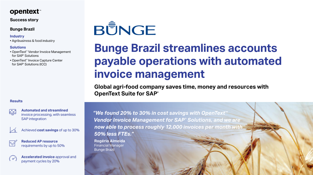 Bunge Brazil Streamlines Accounts Payable with Automated Invoice