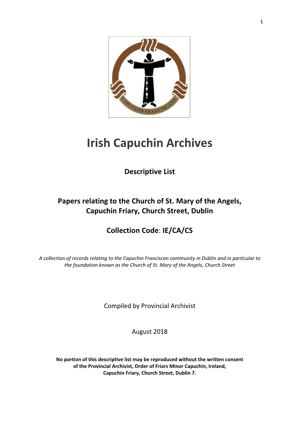 Papers of St. Mary of the Angels, Capuchin