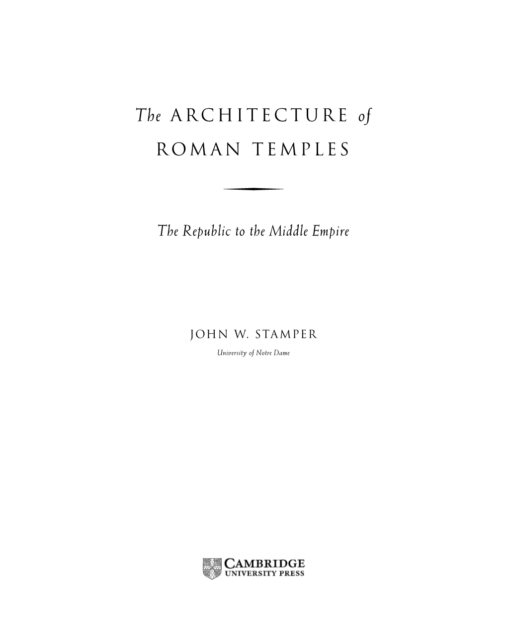 The Architecture of Roman Temples