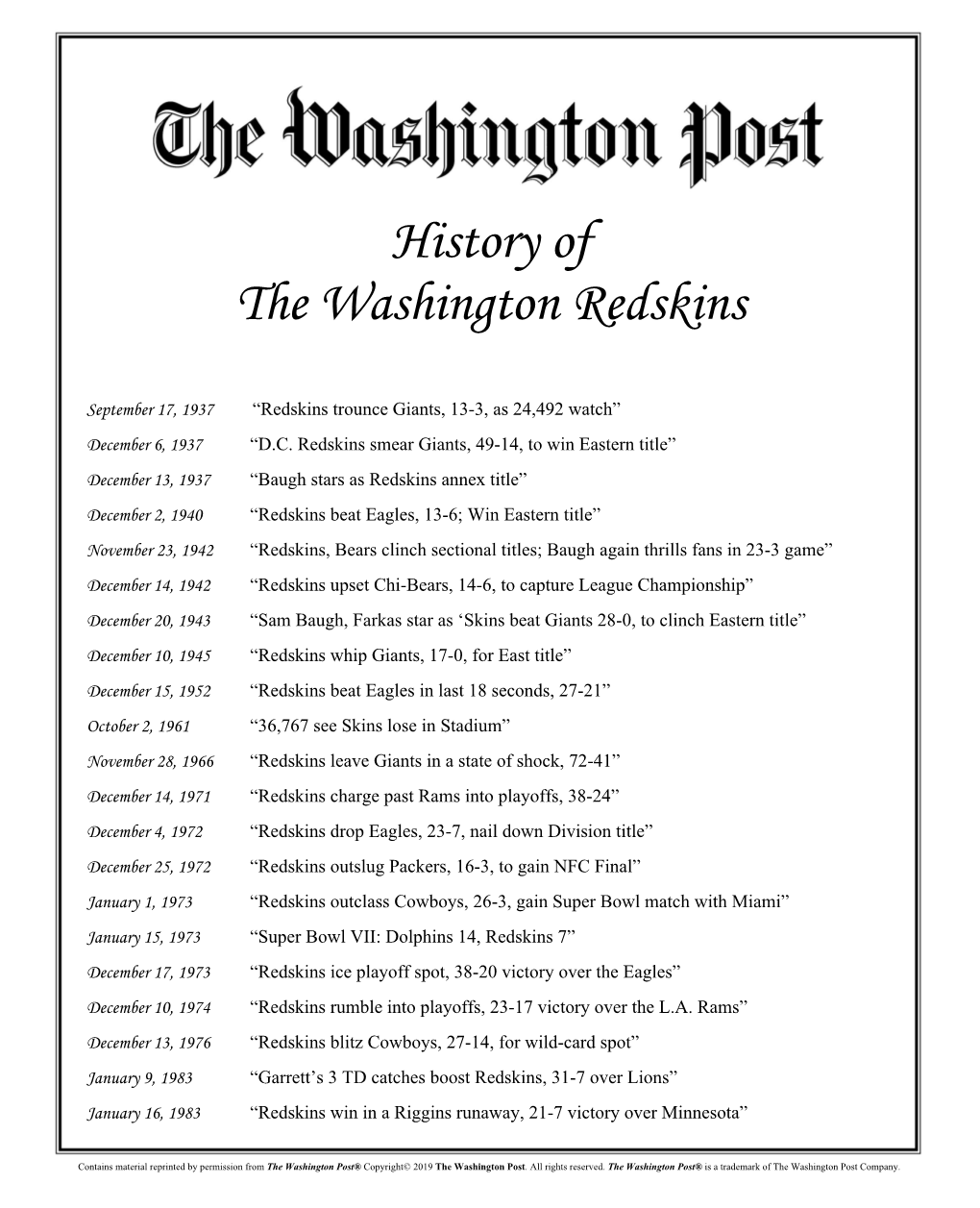 History of the Washington Redskins