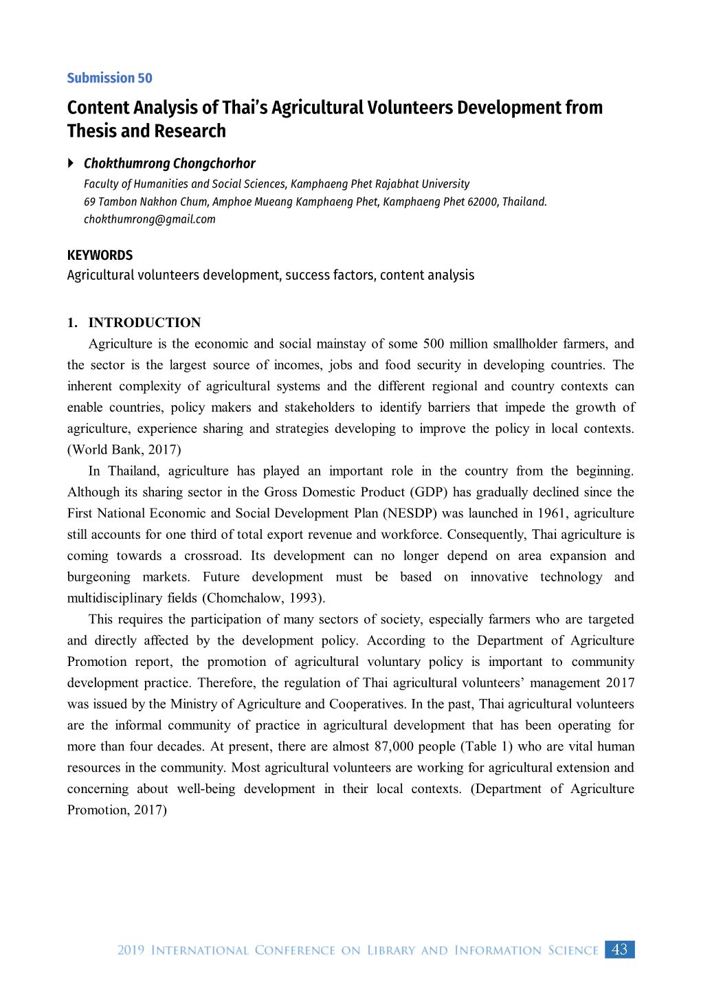 Content Analysis of Thai's Agricultural Volunteers Development From