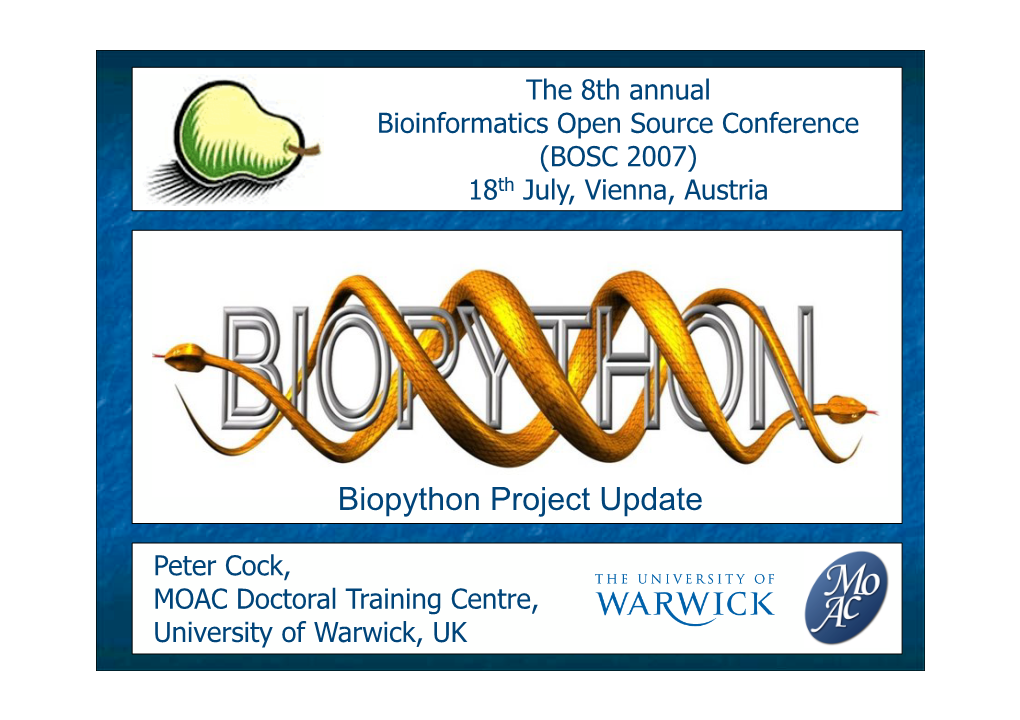 Biopython BOSC 2007