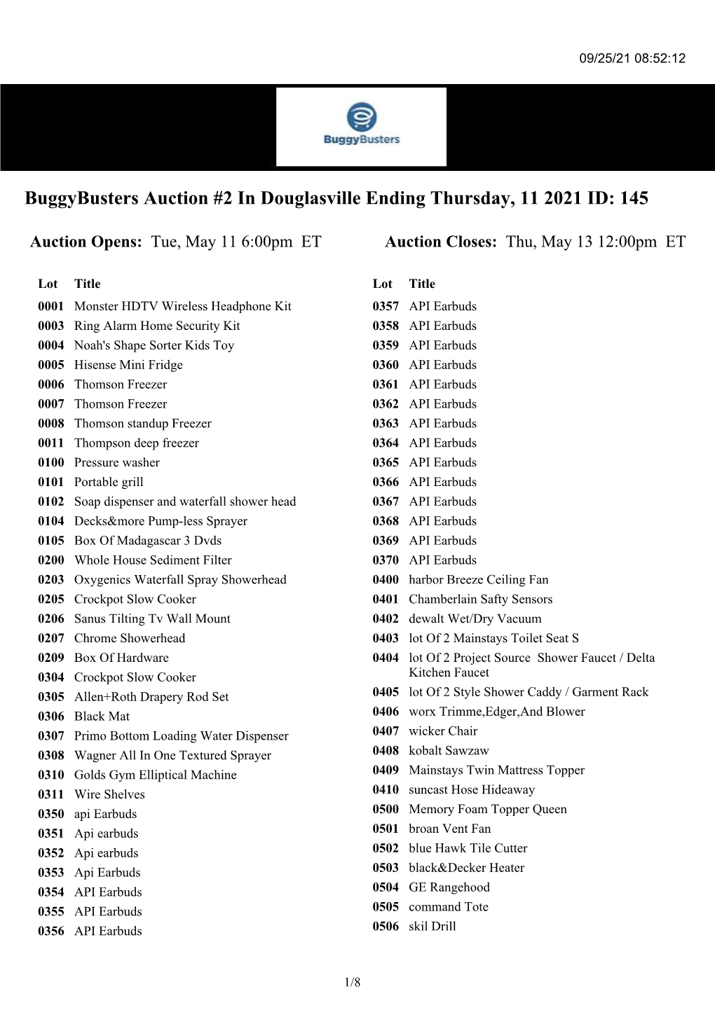 Buggybusters Auction #2 in Douglasville Ending Thursday, 11 2021 ID: 145