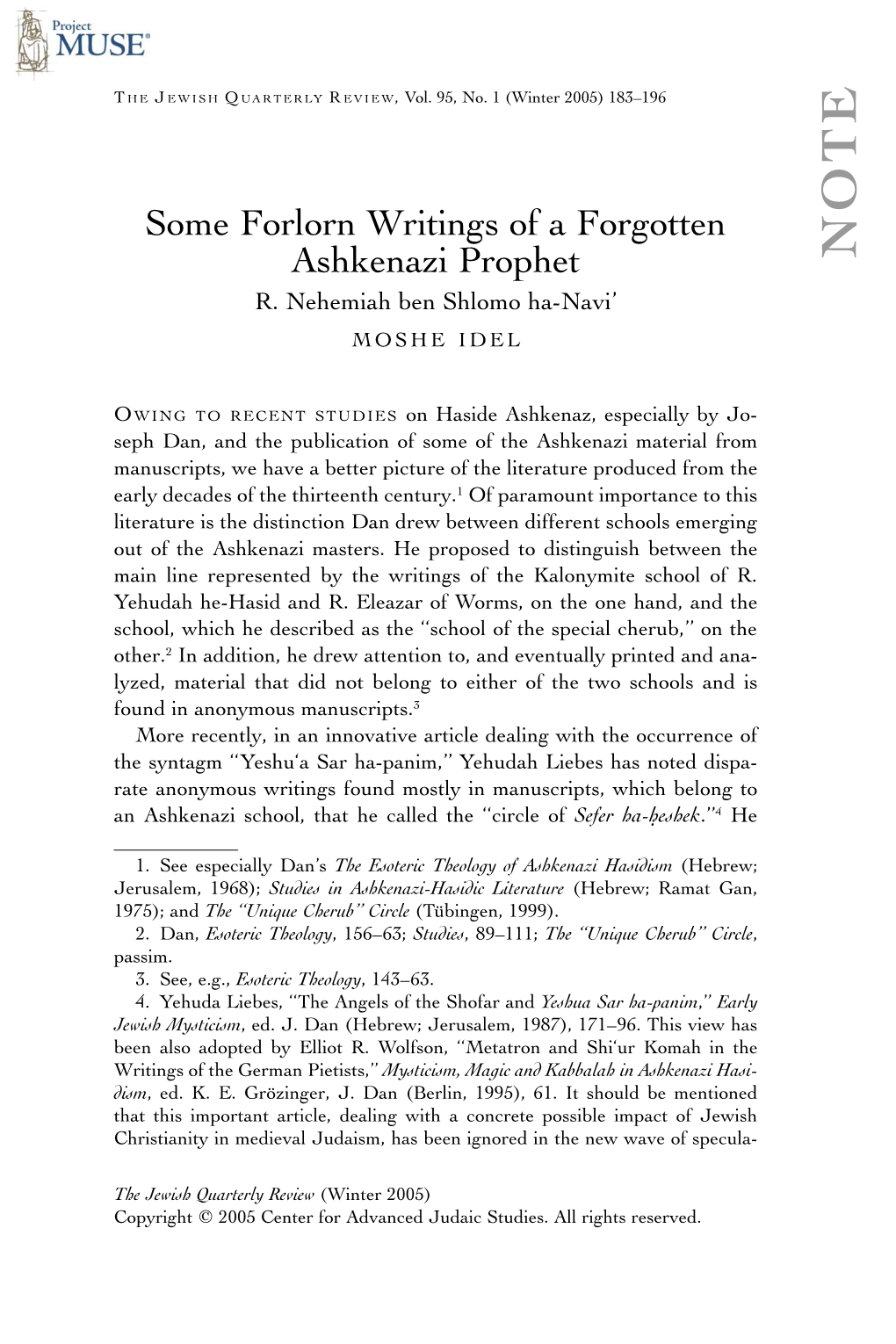 Some Forlorn Writings of a Forgotten Ashkenazi Prophet NOTE R