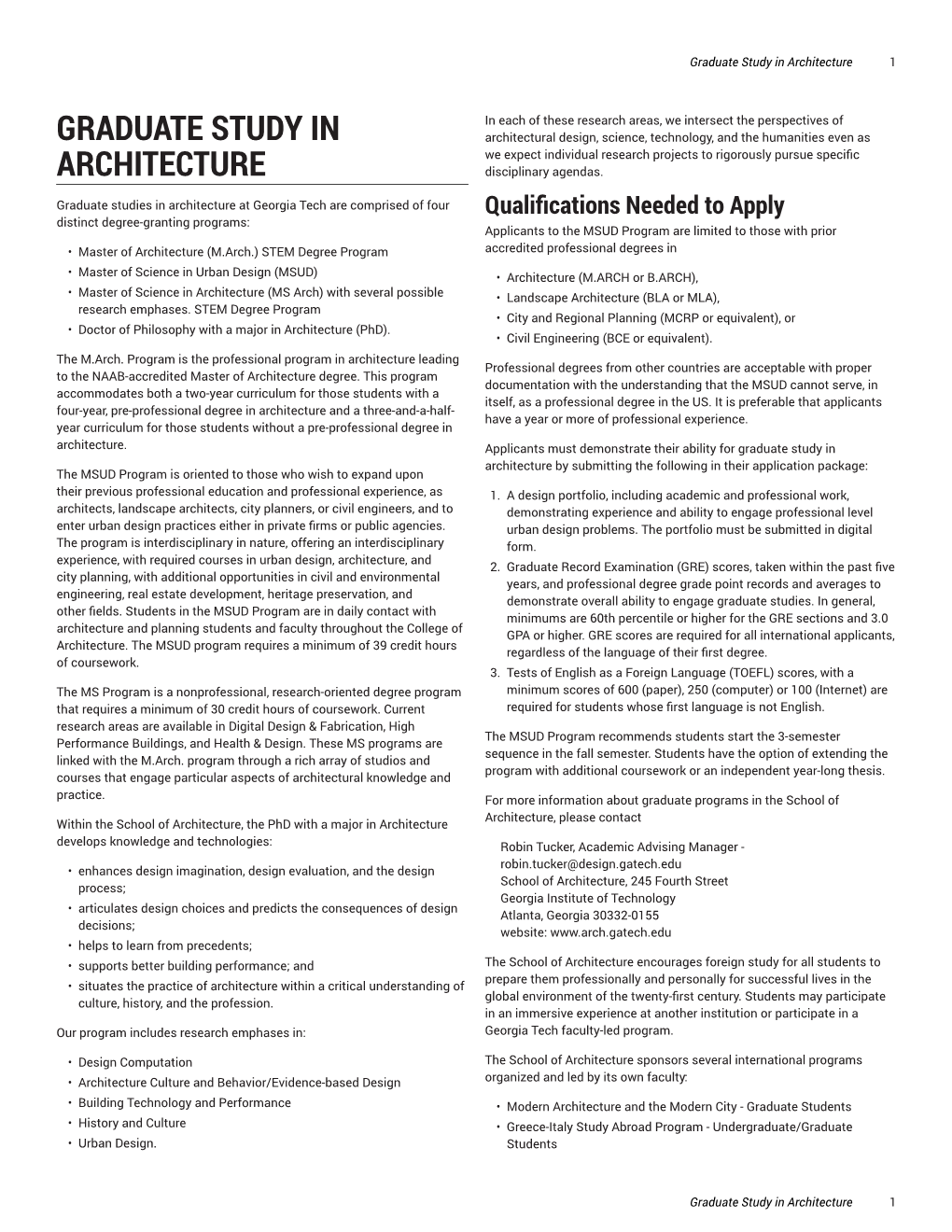 Graduate Study in Architecture 1