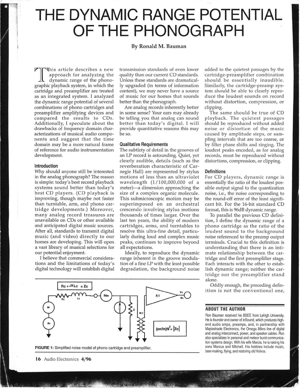 THE DYNAMIC RANGE POTENTIAL of the PHONOGRAPH by Ronald M