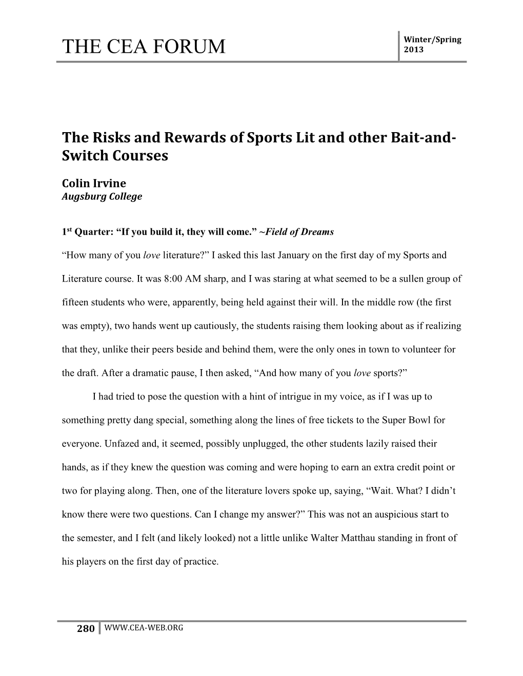 The Risks and Rewards of Sports Lit and Other Bait-And-Switch Courses