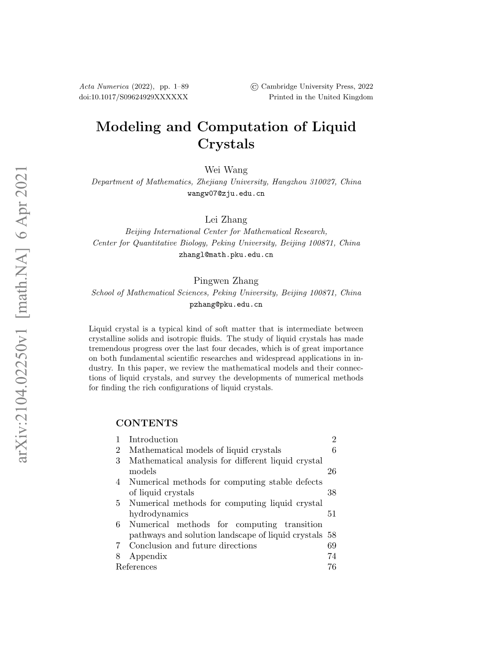 Modeling and Computation of Liquid Crystals