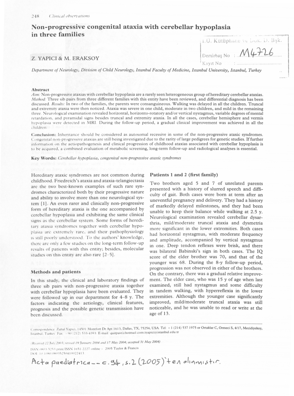 Non-Progressive Congenital Ataxia with Cerebellar Hypoplasia in Three Families