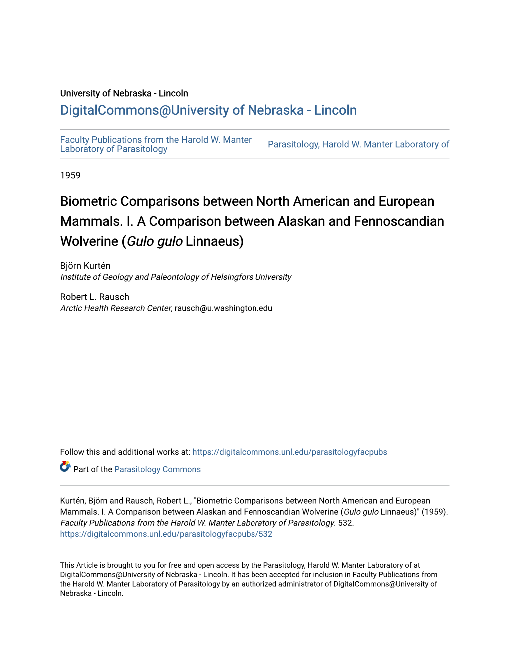 Biometric Comparisons Between North American and European Mammals