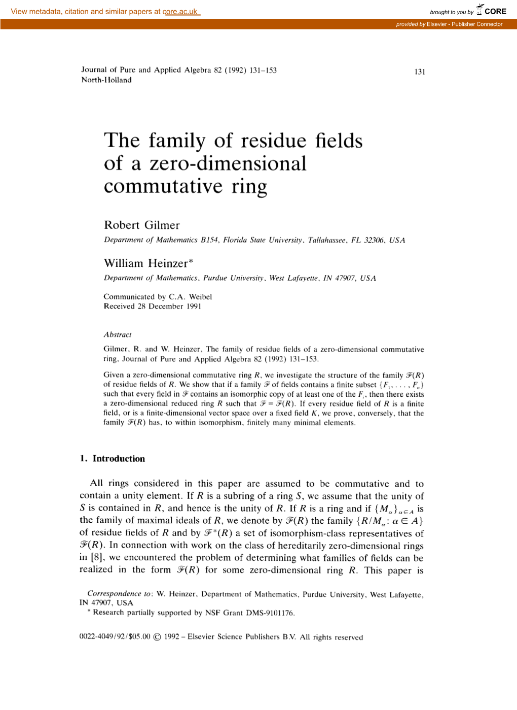 The Family of Residue Fields of a Zero-Dimensional Commutative Ring