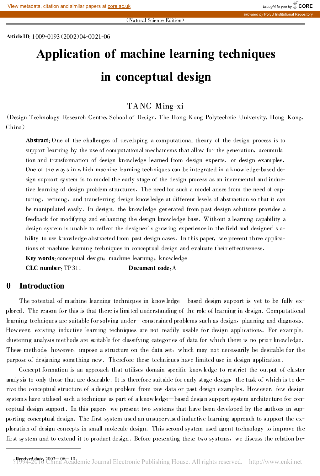 Application of Machine Learning Techniques in Conceptual Design