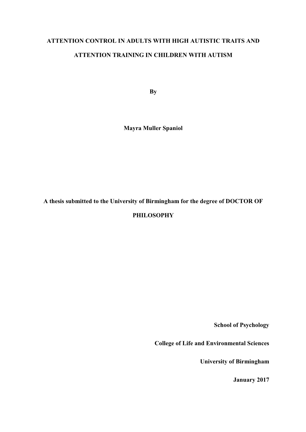 Attention Control in Adults with High Autistic Traits and Attention Training