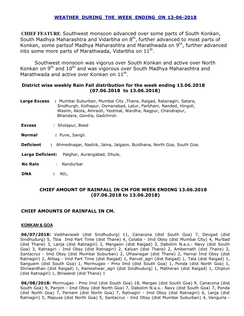 Southwest Monsoon Advanced Over Some Parts of South Konkan, South