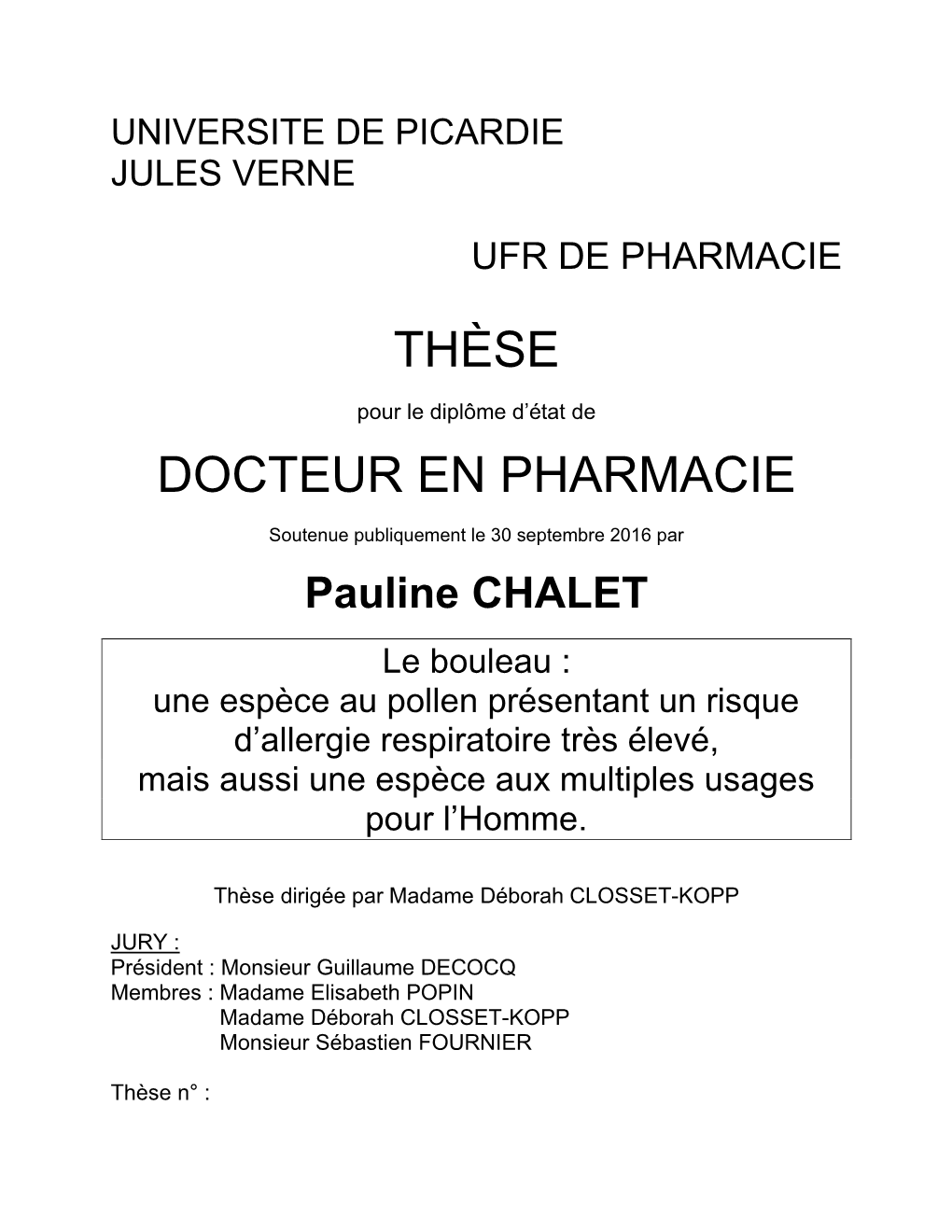 Thèse Docteur En Pharmacie