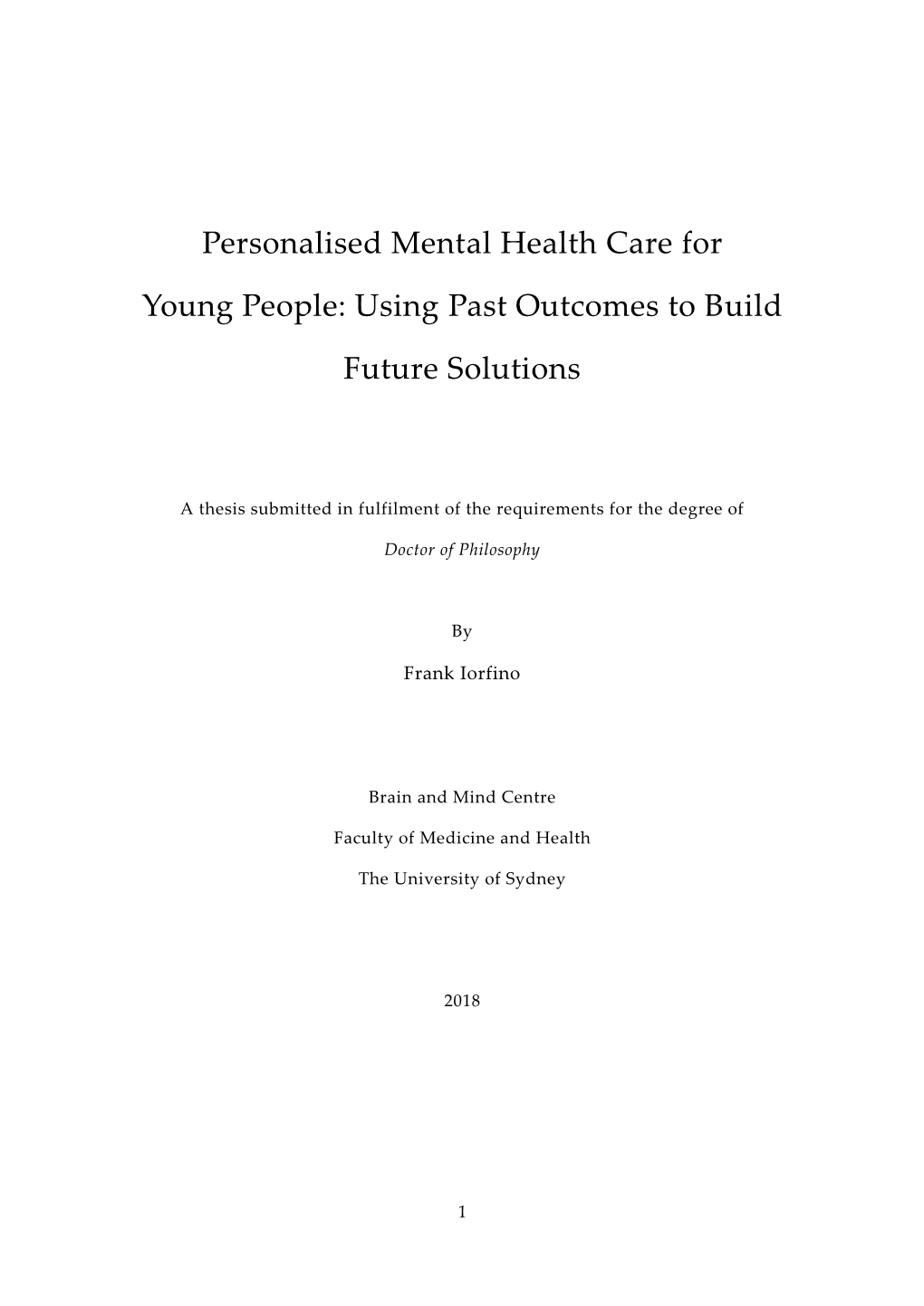 Personalised Mental Health Care for Young People