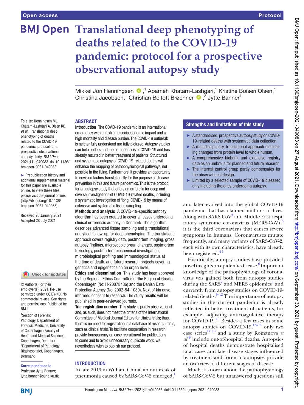 Translational Deep Phenotyping of Deaths Related to the COVID-19 Pandemic: Protocol for a Prospective Observational Autopsy Study