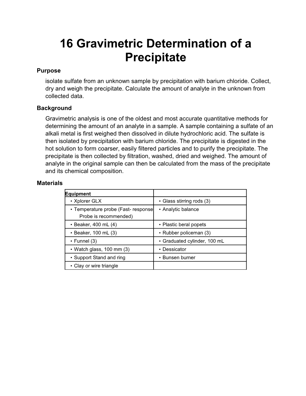 16 Gravimetric Determination of a Precipitate