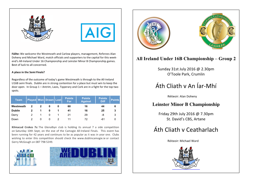 Mhí Áth Cliath V Ceatharlach