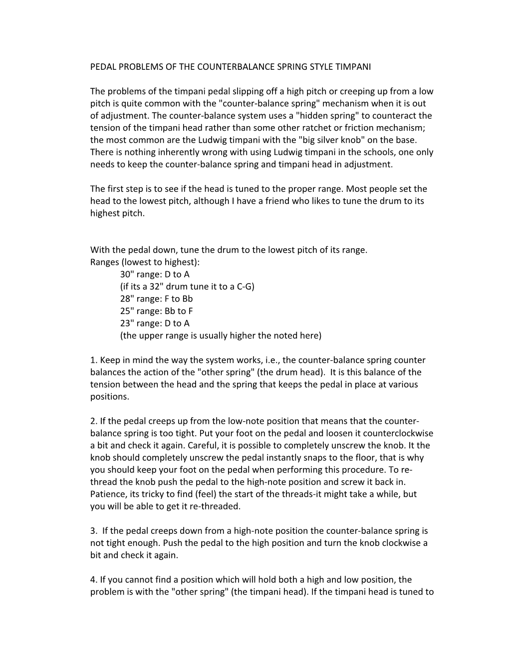 Pedal Problems of the Counterbalance Spring Style Timpani