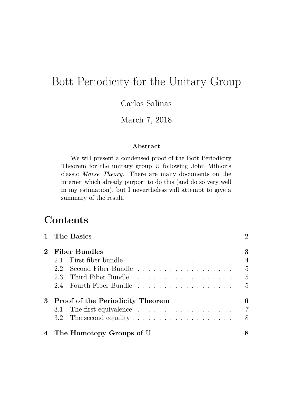 Bott Periodicity for the Unitary Group