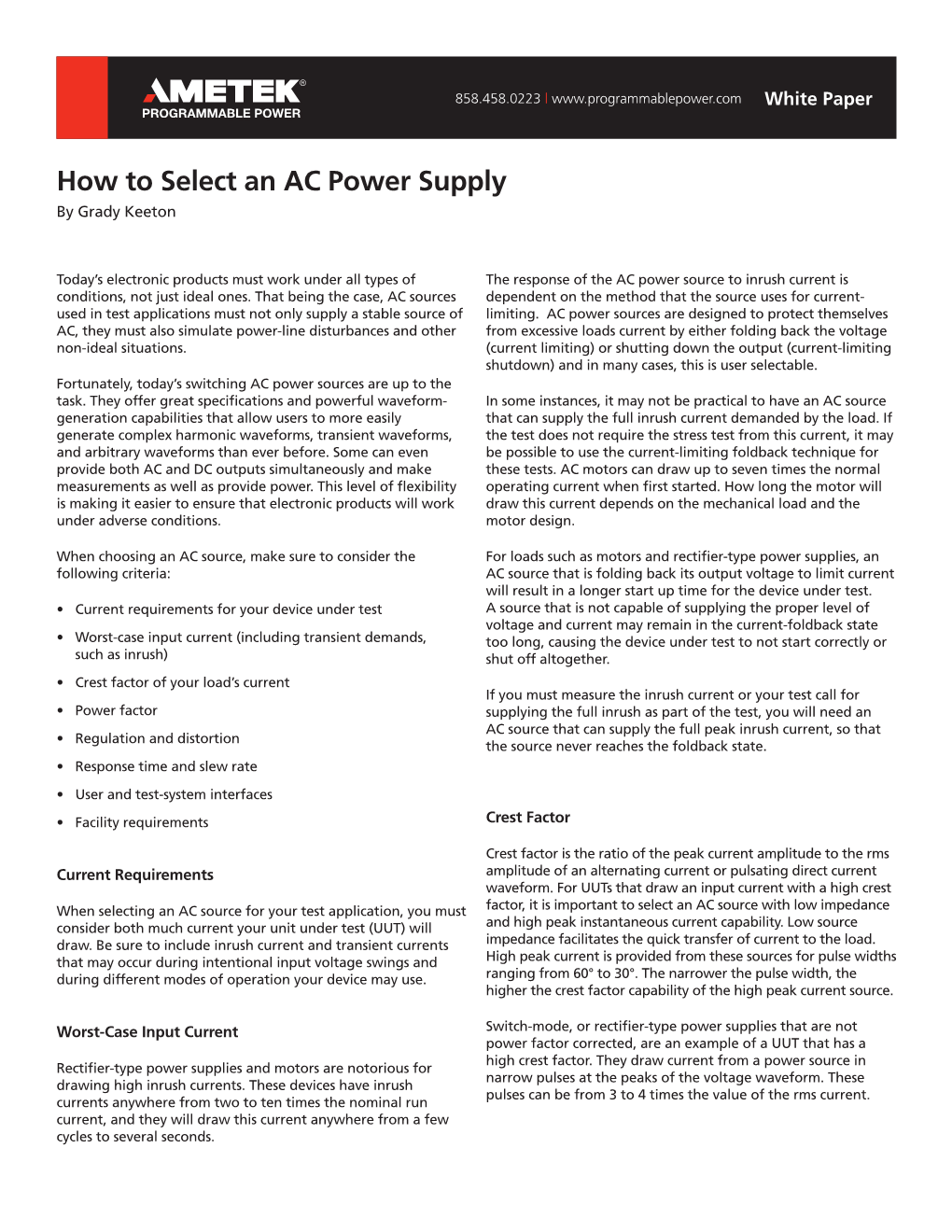 How to Select an AC Power Supply by Grady Keeton
