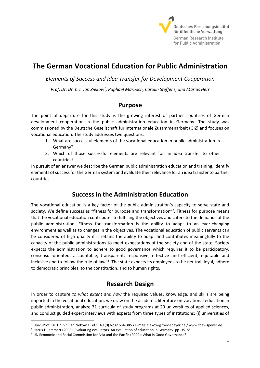 The German Vocational Education for Public Administration Elements of Success and Idea Transfer for Development Cooperation