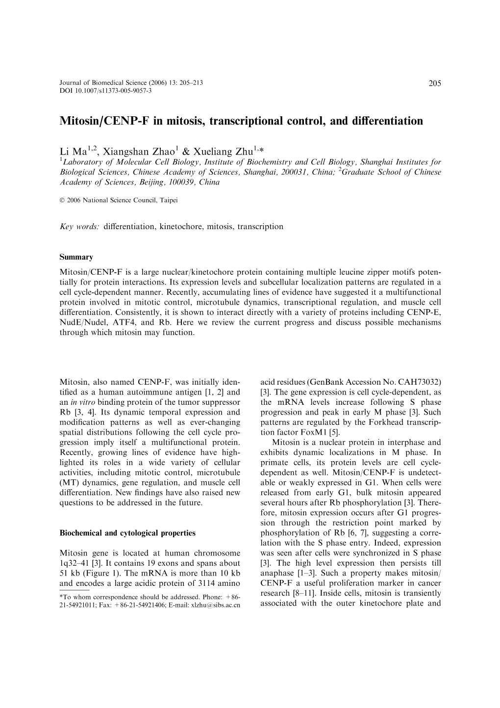 Mitosin/CENP-F in Mitosis, Transcriptional Control, and Diﬀerentiation