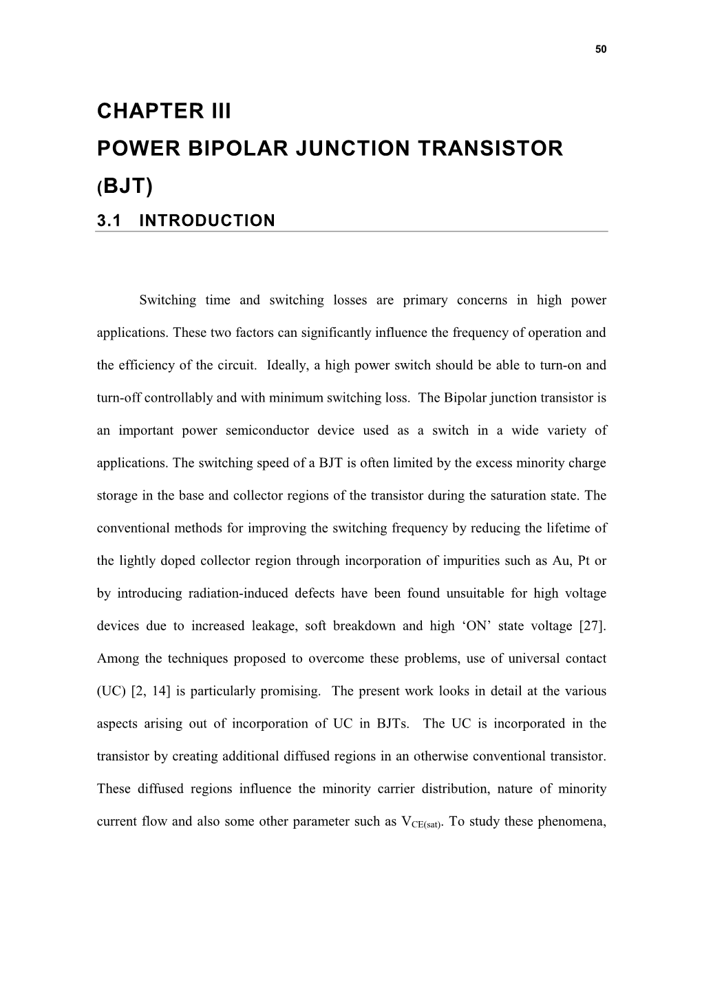 Chapter Iii Power Bipolar Junction Transistor (Bjt)