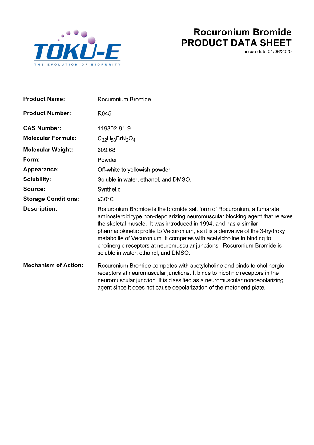 Rocuronium Bromide PRODUCT DATA SHEET Issue Date 01/06/2020