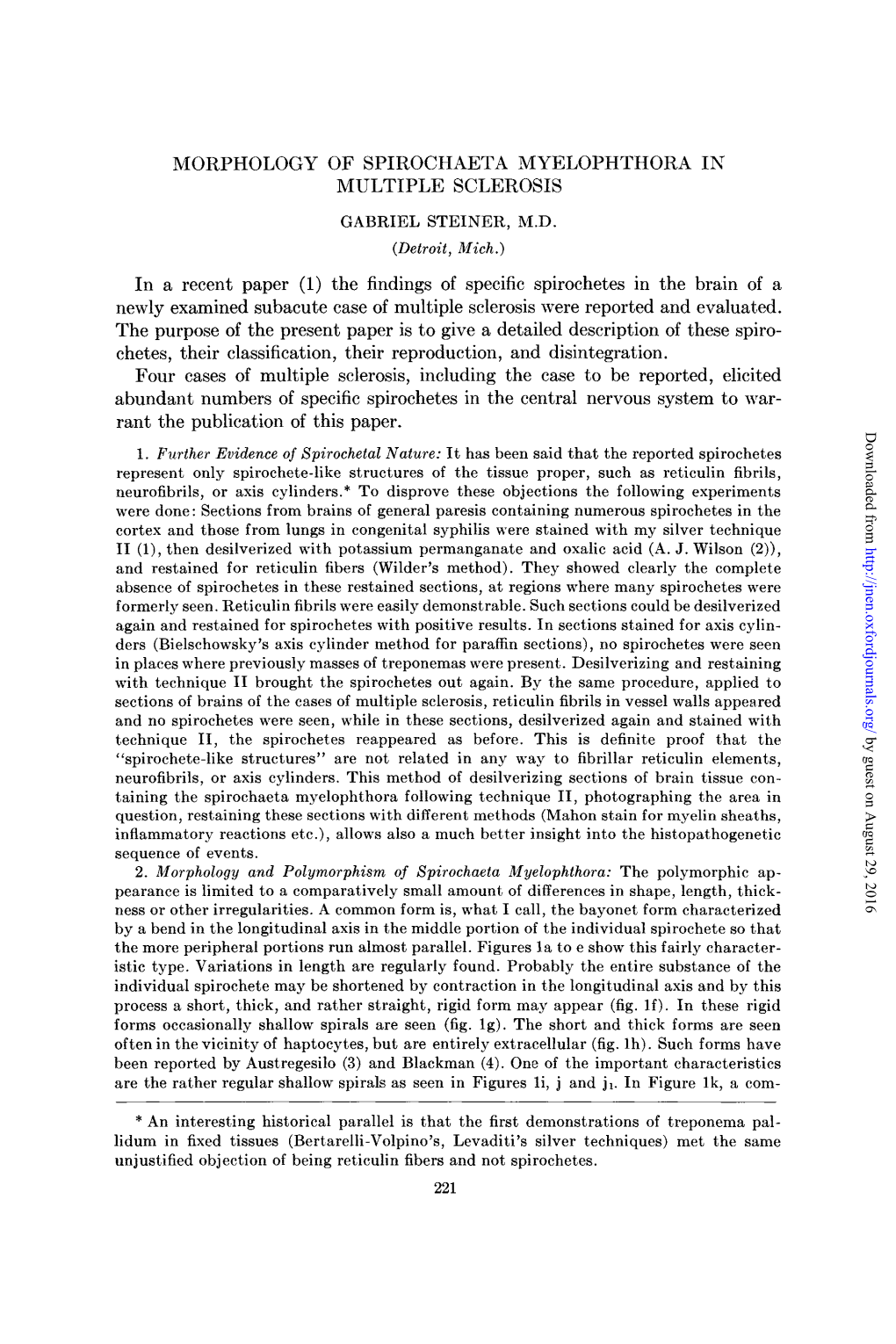 Morphology of Spirochaeta Myelophthora in Multiple Sclerosis