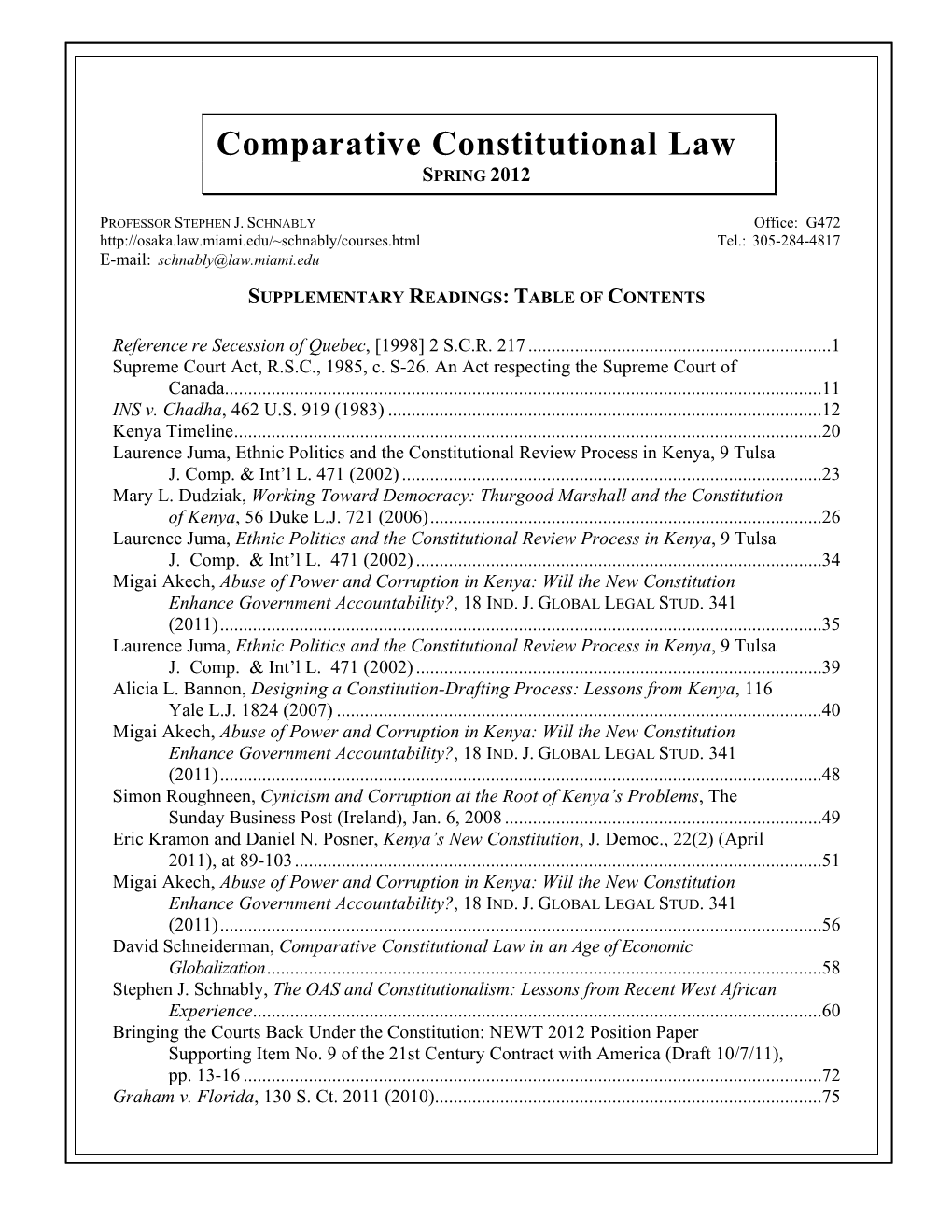 Comparative Constitutional Law SPRING 2012