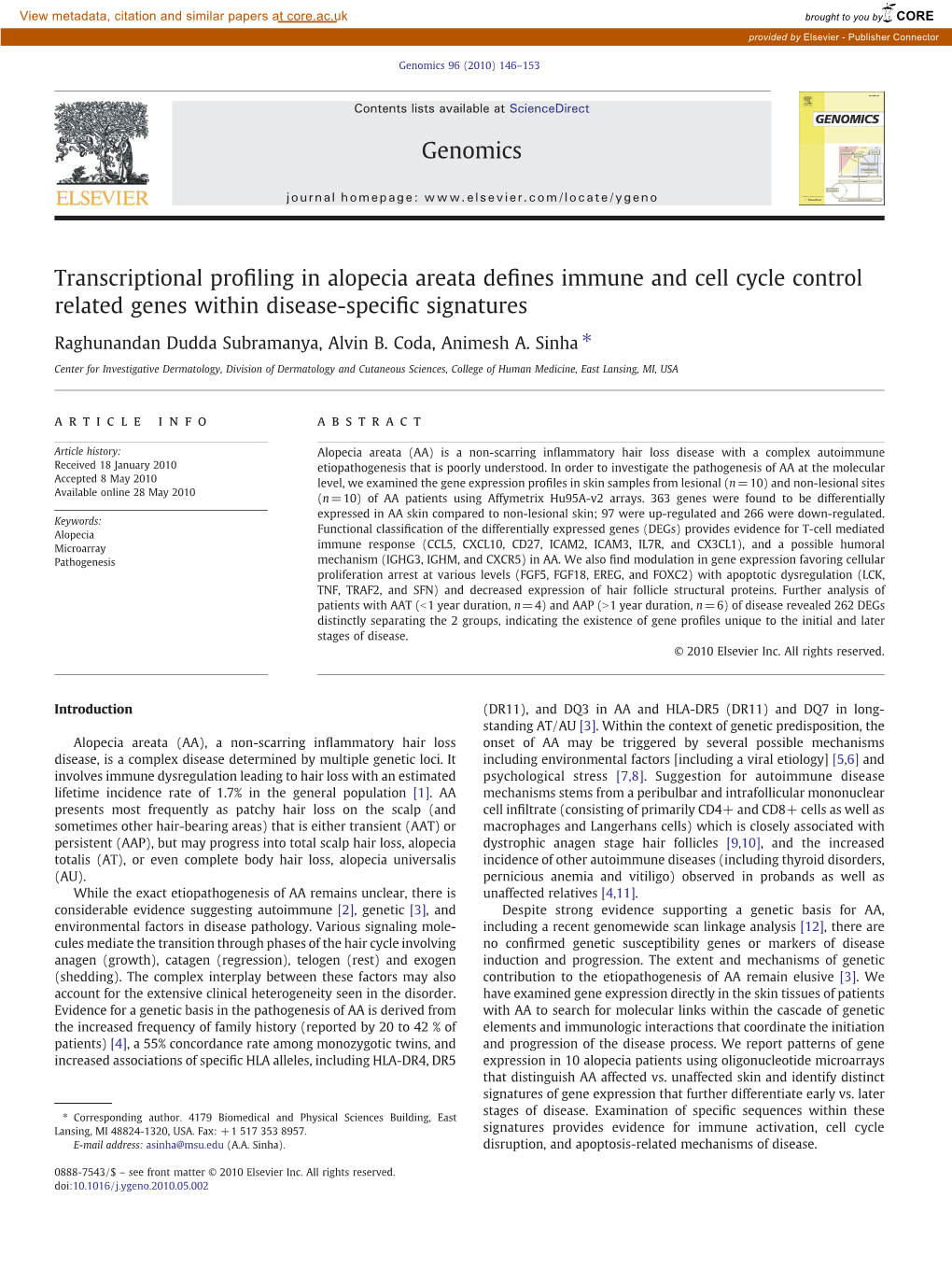 Transcriptional Profiling in Alopecia Areata Defines Immune and Cell